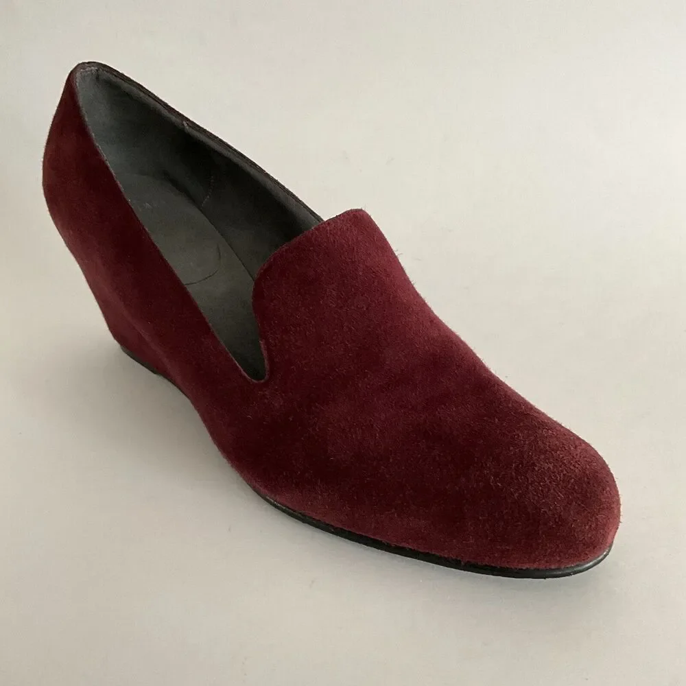 Stuart Weitzman Wedge Burgundy Slip-on Pumps 10 - Picture 12 of 13